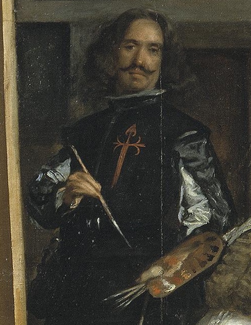 Диего Веласкес. Менины (Семья Фтлиппа IV). 1659. Фрагмент. Автопортрет с крестом на камзоле. Прадо, Мадрид.