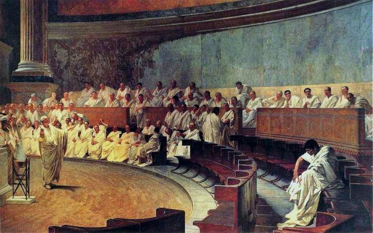 Чезаре Маккари. Цицерон произносит речь против Катилины. 1889. Фреска. Палаццо Мадама, Рим.