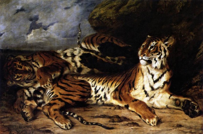 Эжен Делакруа (1798–1863). Молодой тигр играет со своей матерью. 1830. Холст, масло. 131х194,5 см. Лувр, Париж.