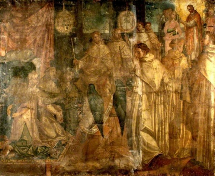  Так картина Франсиско Пачеко «Последнее причастие Святого Петра Нолаского» выглядела до реставрации.