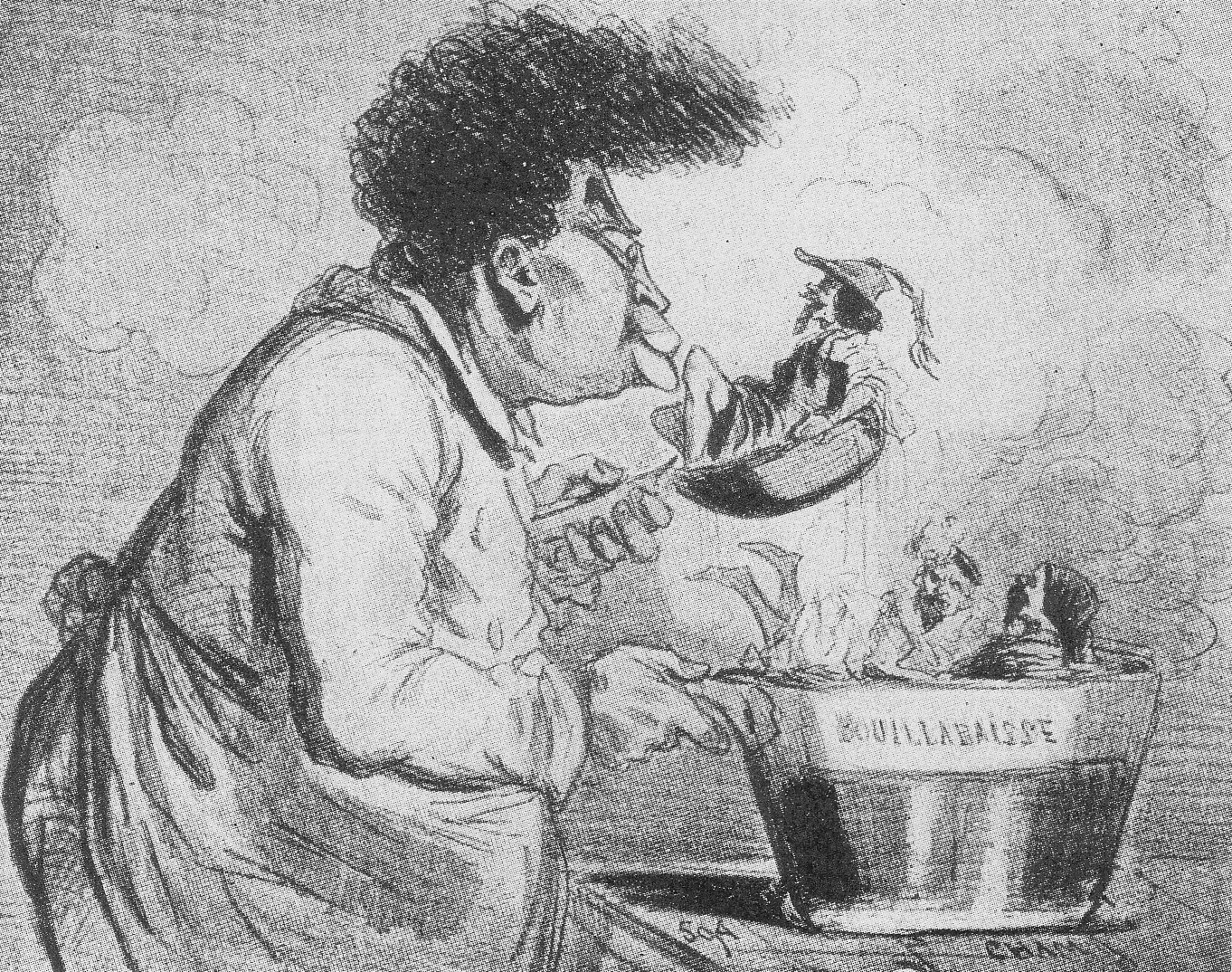 Александр Дюма варит из исторических персонажей бульварный роман. Карикатура 1847 г.